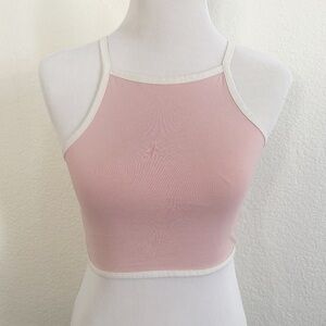 Cotton On Crop Top XS Pink White Ringer High Neck Ribbed Tank 2057827